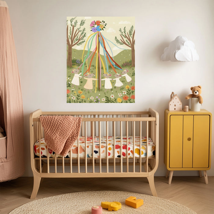 Maypole Day Festival Dancing Mouse Nursery Art Print