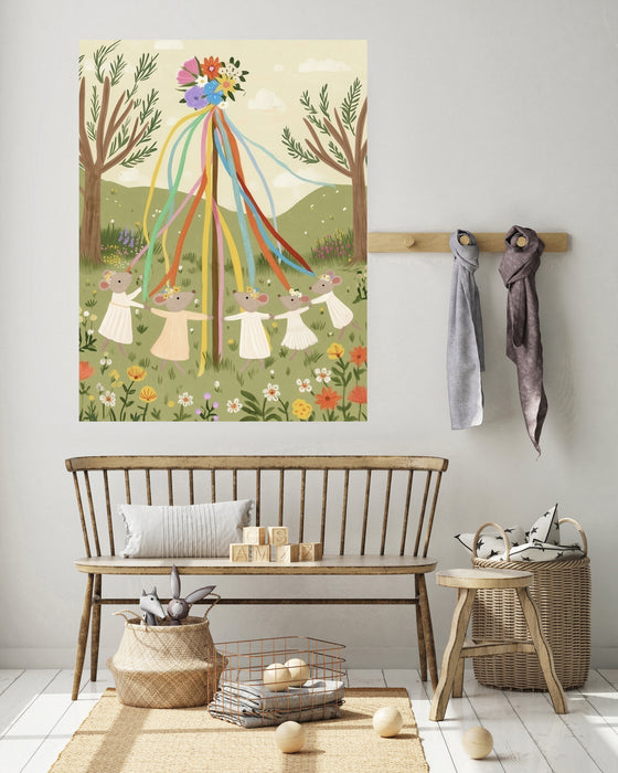Maypole Day Festival Dancing Mouse Nursery Art Print