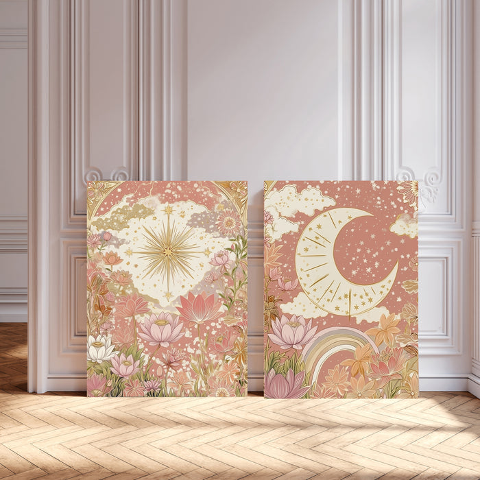 Star and Moon Celestial Landscape Art Prints Set Of Two