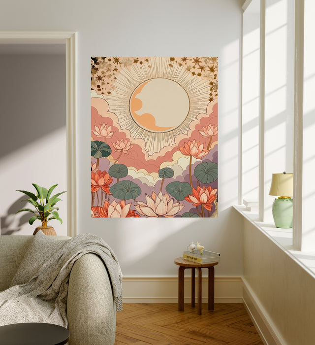 Moon Lotus Flower Tarot Celestial Art Print