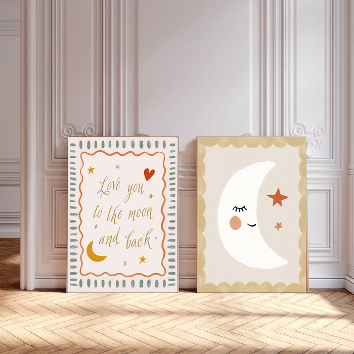Moon, Love Quote Set Of Two Nursery Art Prints