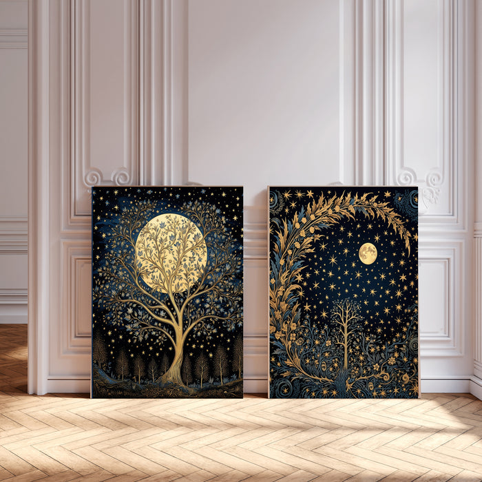 Moon and Stars Celestial Prints Set Of Two