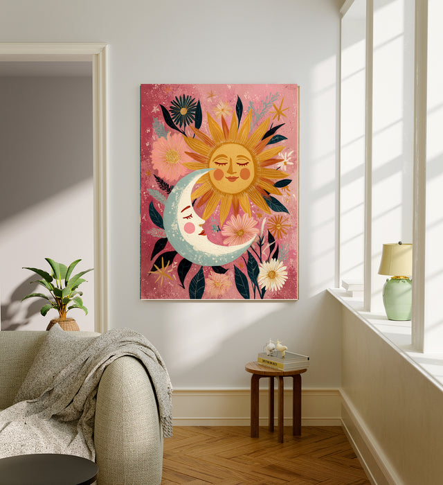 Moon and Sun Pink Celestial Art Print