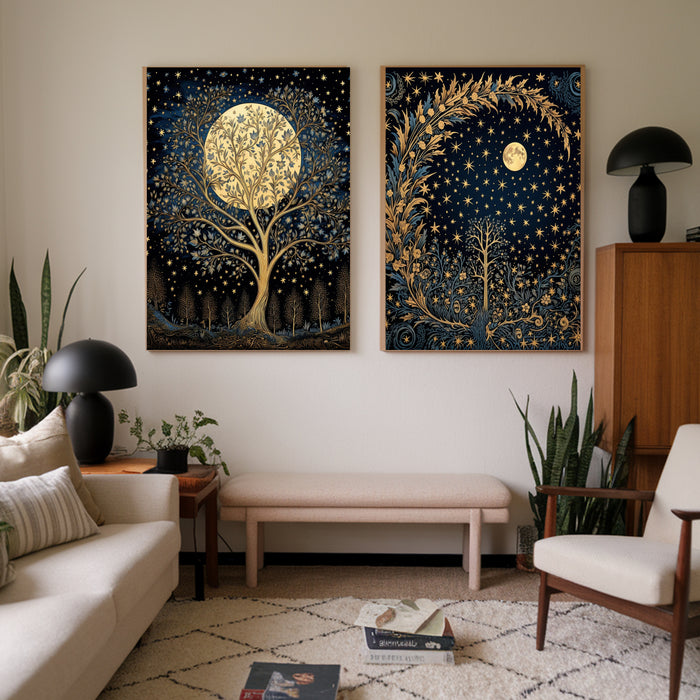 Moon and Stars Celestial Prints Set Of Two