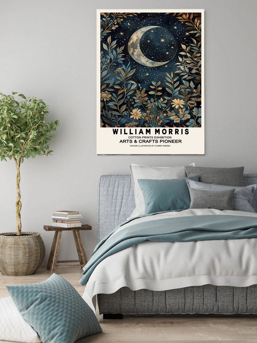 William Morris Inspired Forest Moon and Stars Art Print