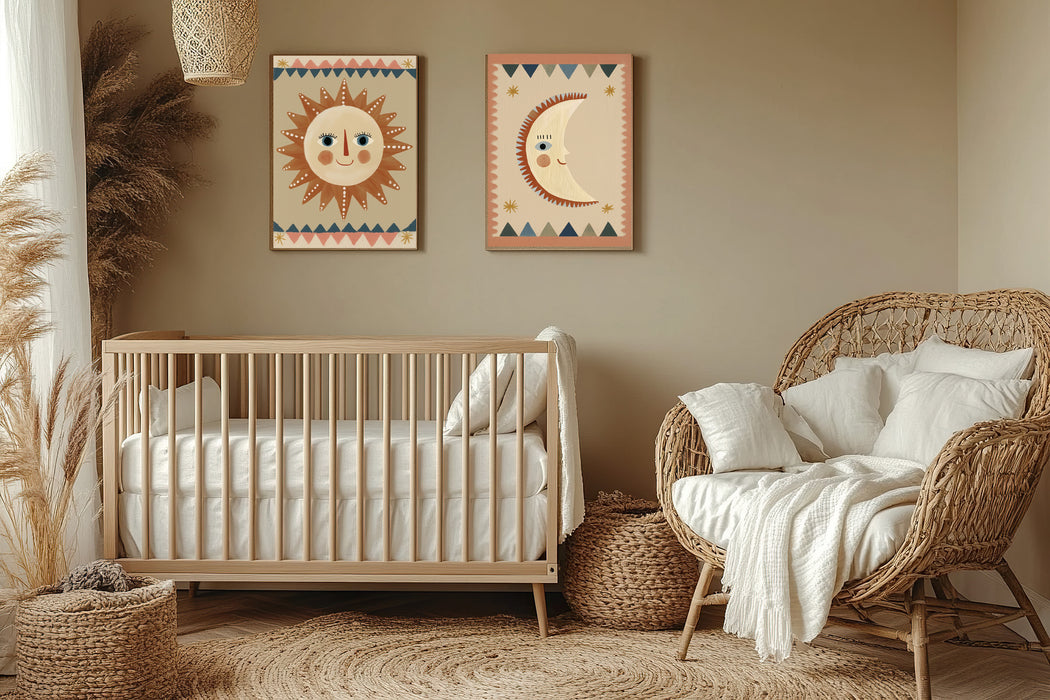 Sun and Moon Folk Art Set of Two Nursery Art Prints