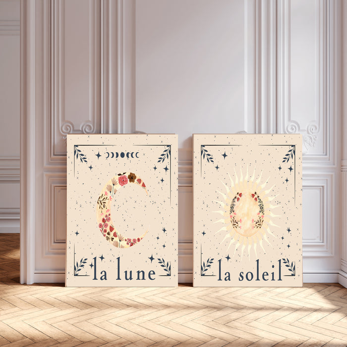 Sun and Moon Celestial Prints Set Of Two