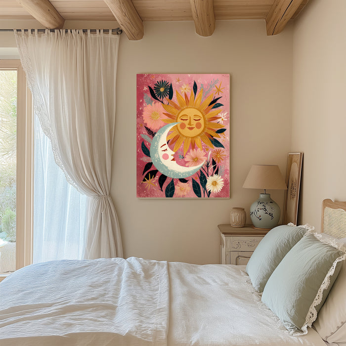 Moon and Sun Pink Celestial Art Print