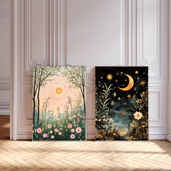 Sun and Moon Celestial Prints Set Of Two