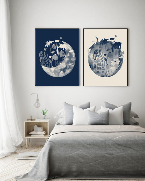 Celestial Gallery Wall Sets Blue Moon and Sun Art Prints