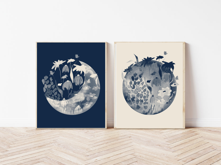 Celestial Gallery Wall Sets Blue Moon and Sun Art Prints