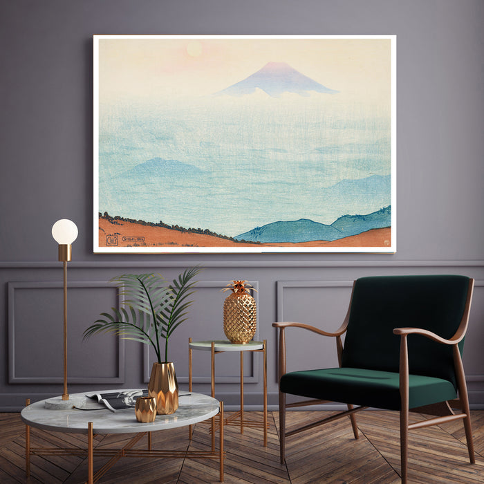Shoji 1916 Mount Fuji giclee print with coral hills and sea of clouds, Stanley Street Studio
