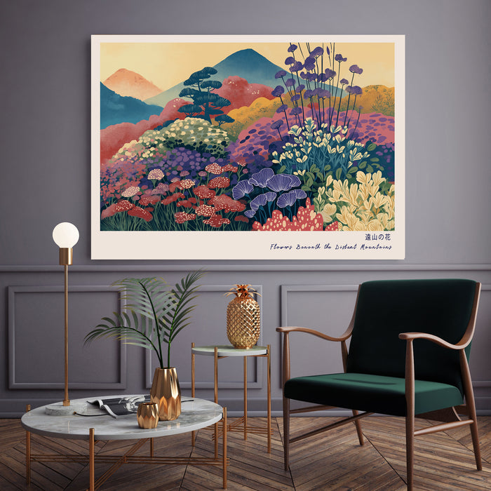Japanese Wildflower Mountain Landscape Print | Pine Tree Meadow Wall Art | Giclée Fine Art
