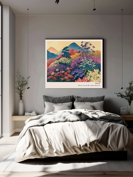 Japanese Wildflower Mountain Landscape Print | Pine Tree Meadow Wall Art | Giclée Fine Art
