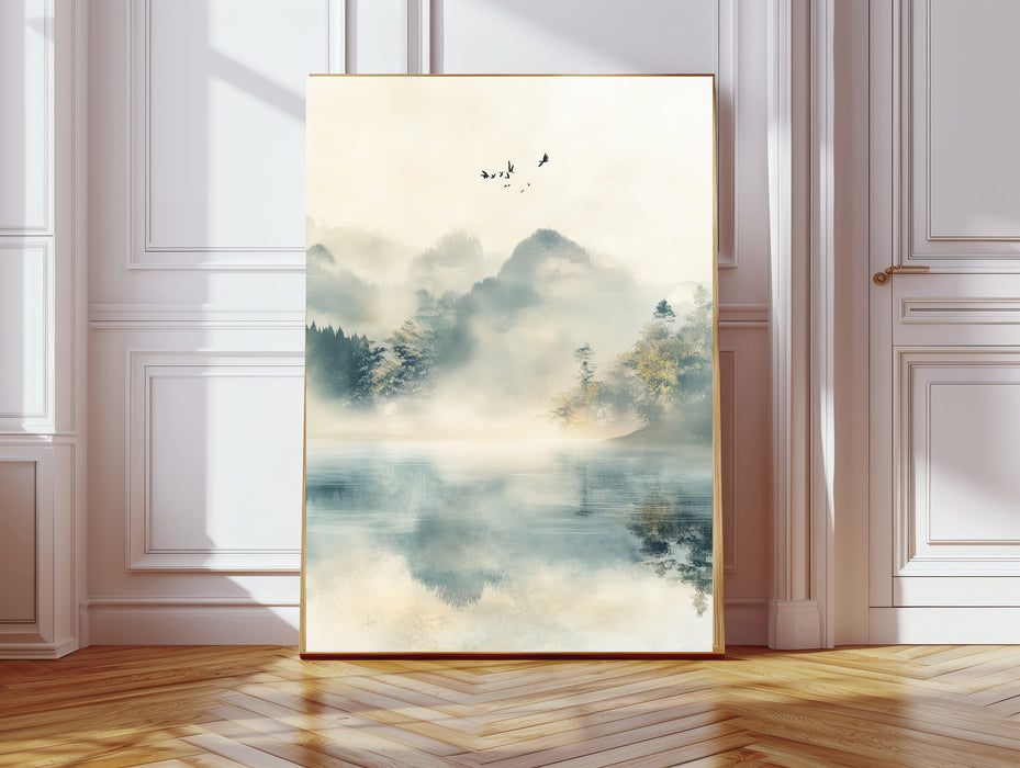 Japanese Green Mountain Landscape Art Print