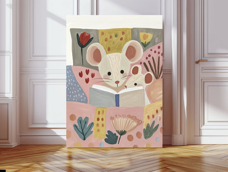 Mouse Book Reading Nursery Art Print