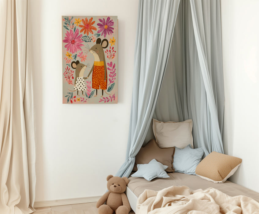 Mouse Parent and Child Flower Nursery Art Print