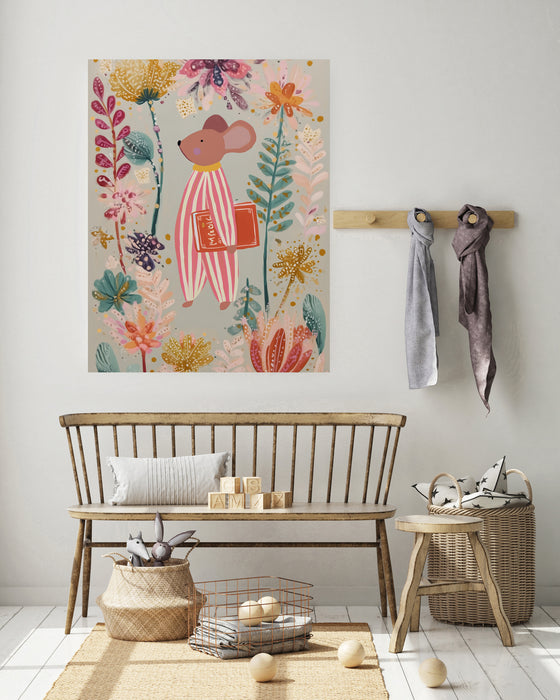 Mouse Book Flower Nursery Art Print