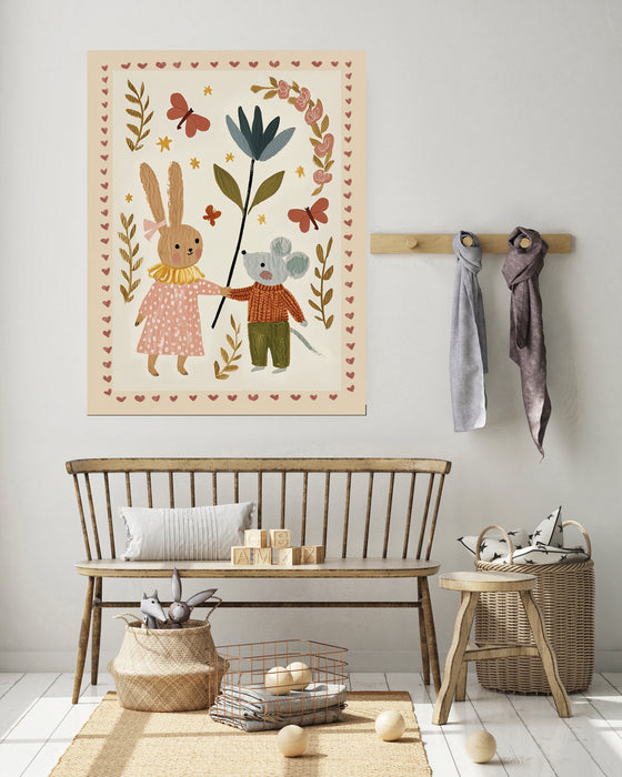 Best Friends: Bunny and Mouse Folk Art Print
