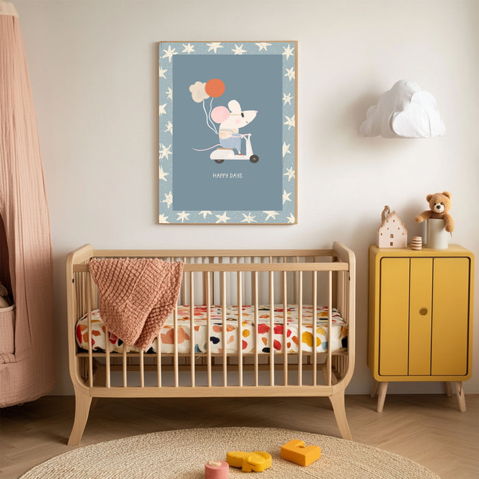 Blue Mouse 'Happy Days' Nursery Art Print