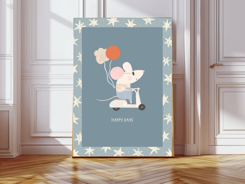Blue Mouse 'Happy Days' Nursery Art Print