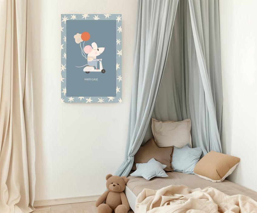 Blue Mouse 'Happy Days' Nursery Art Print