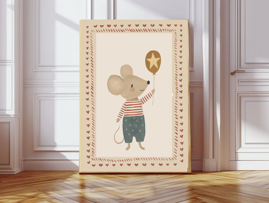 Cute Mouse Ballon Nursery Art Print