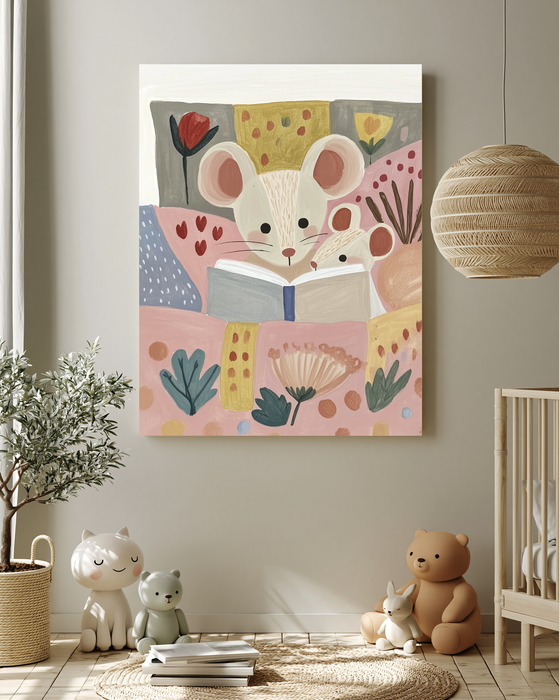 Mouse Book Reading Nursery Art Print