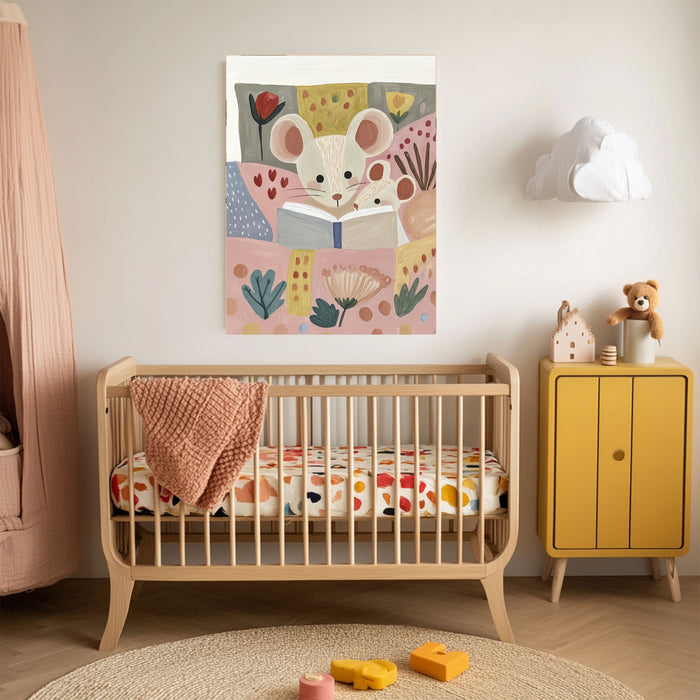 Mouse Book Reading Nursery Art Print
