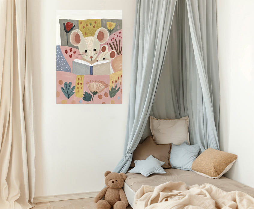 Mouse Book Reading Nursery Art Print