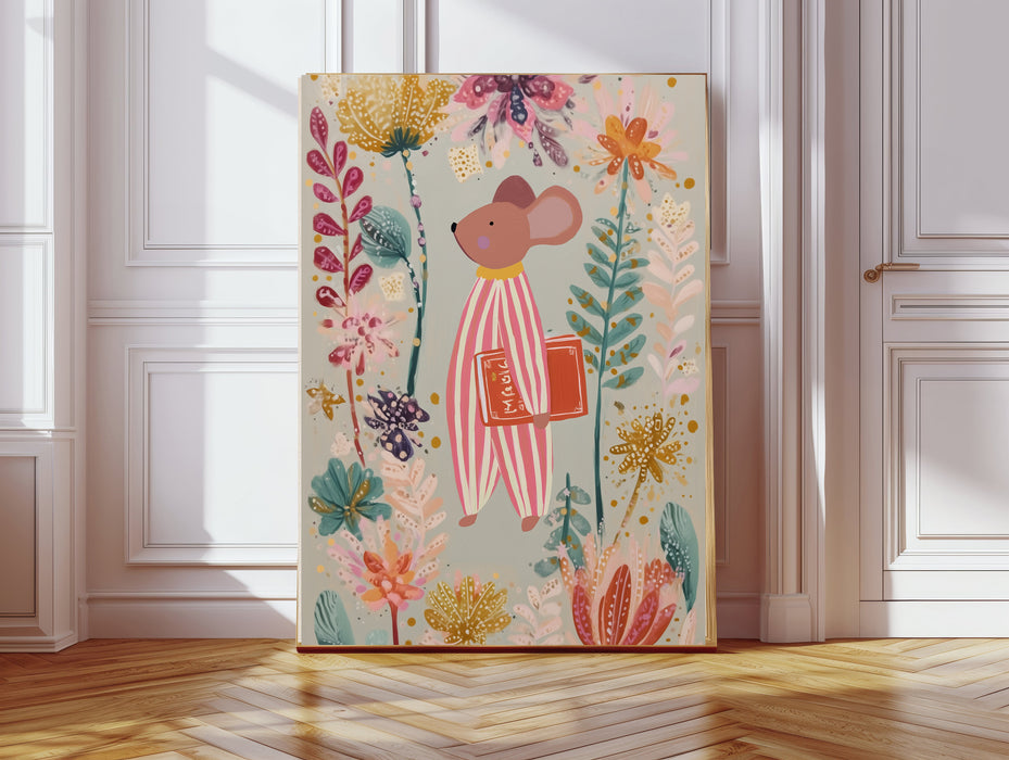 Mouse Book Flower Nursery Art Print