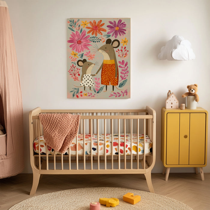 Mouse Parent and Child Flower Nursery Art Print