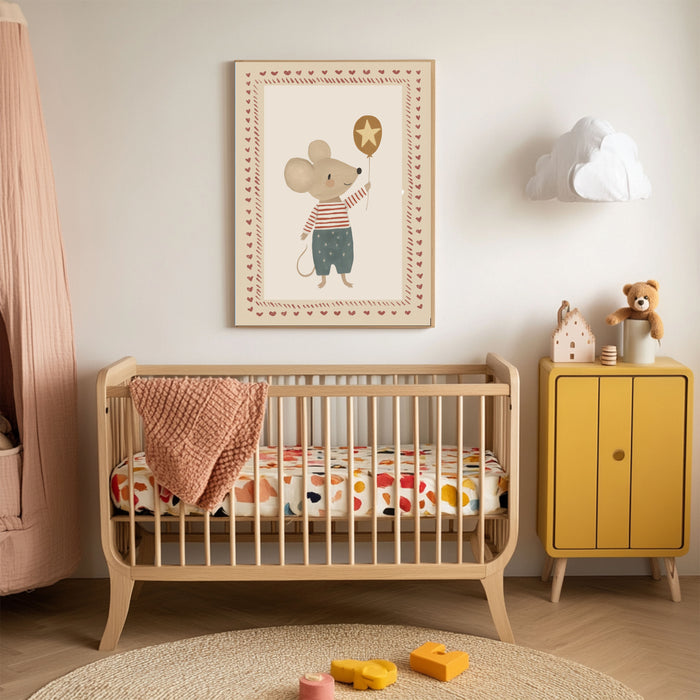 Cute Mouse Ballon Nursery Art Print