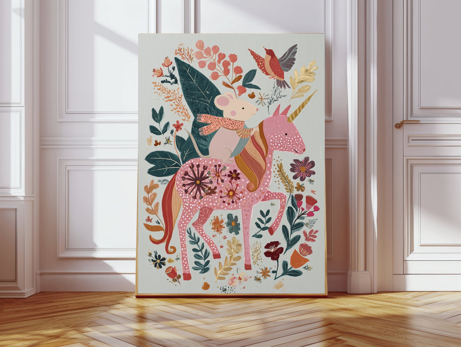 Pink Mouse Unicorn Nursery Art Print