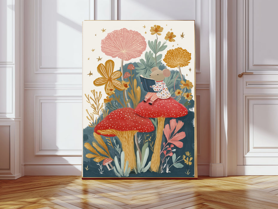 Mouse Book Flower Nursery Art Print