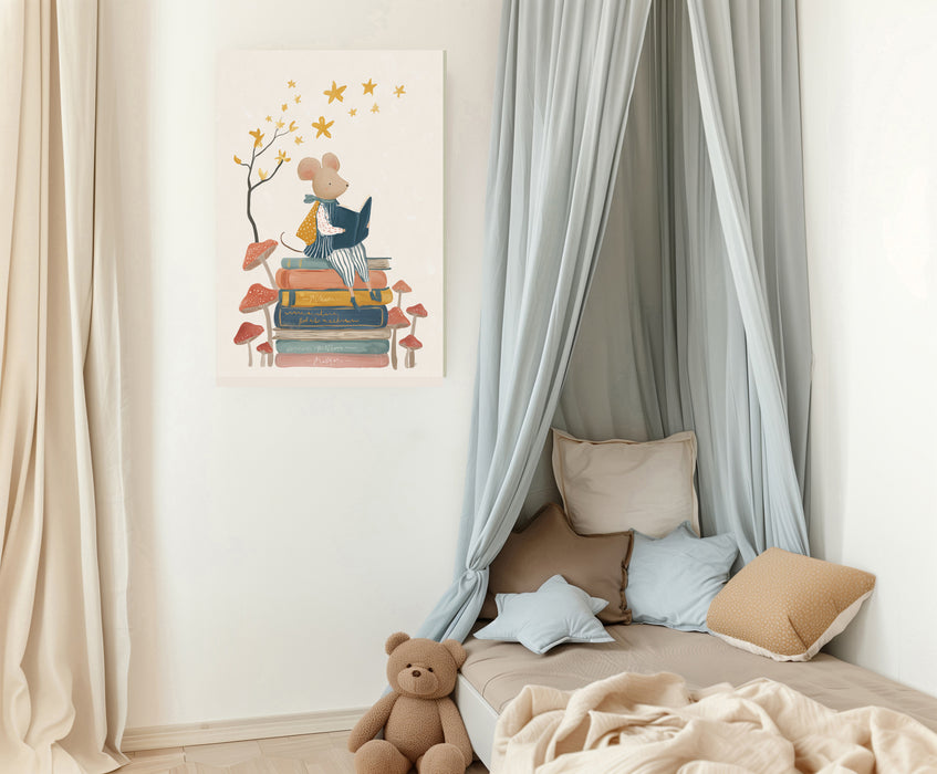 Little Mouse Book Reading Nursery Art Print