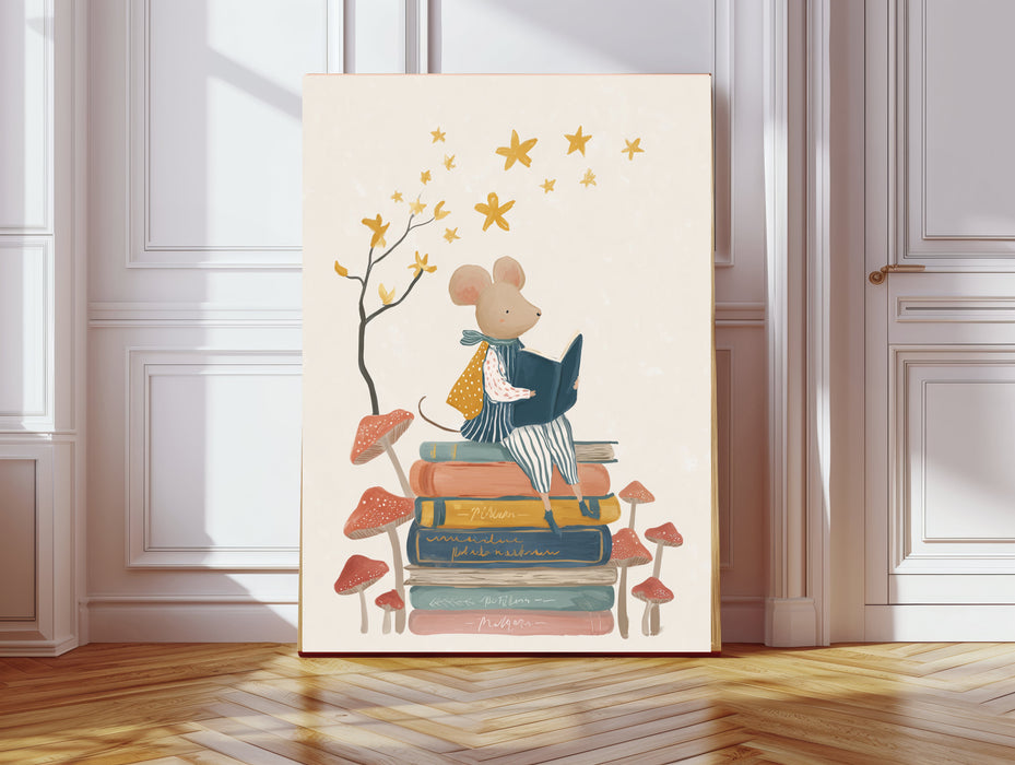 Little Mouse Book Reading Nursery Art Print
