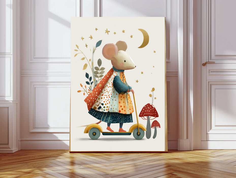 Mummy Mouse Scooter Nursery Art Print