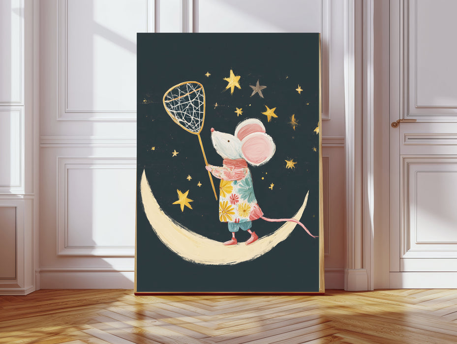 Catching The Stars Mouse Nursery Art Print