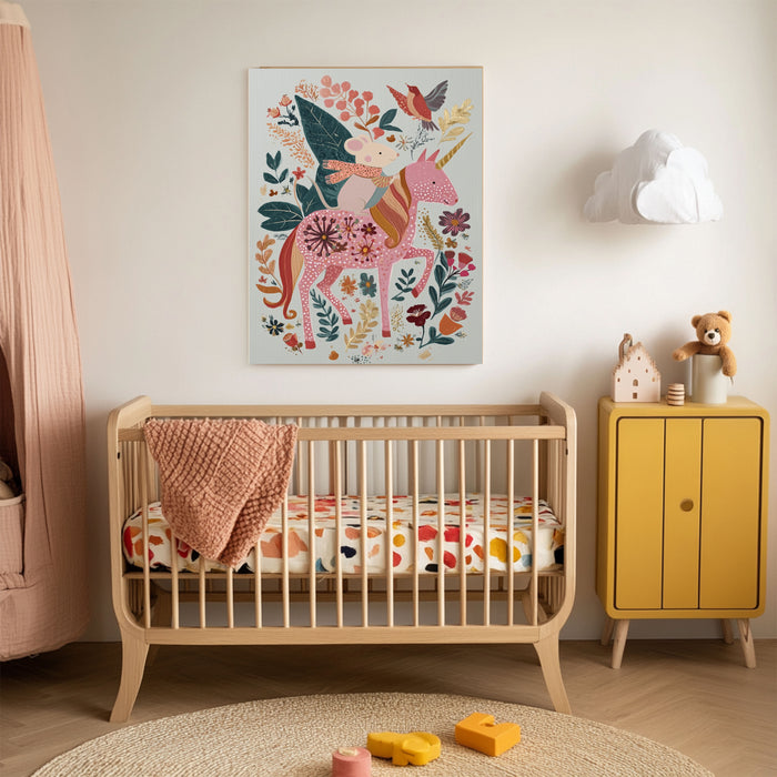 Pink Mouse Unicorn Nursery Art Print