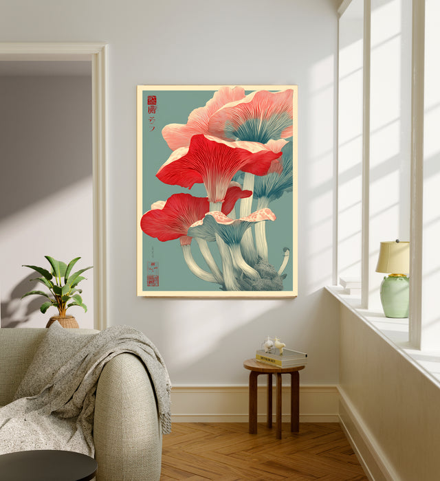 Japanese Red Mushroom Abstract Art Print