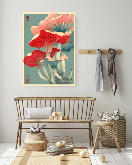 Japanese Red Mushroom Abstract Art Print