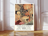 Natural History Museum mushroom art print in a gold frame, vintage exhibition poster with terracotta and cream fungi and South Kensington lettering