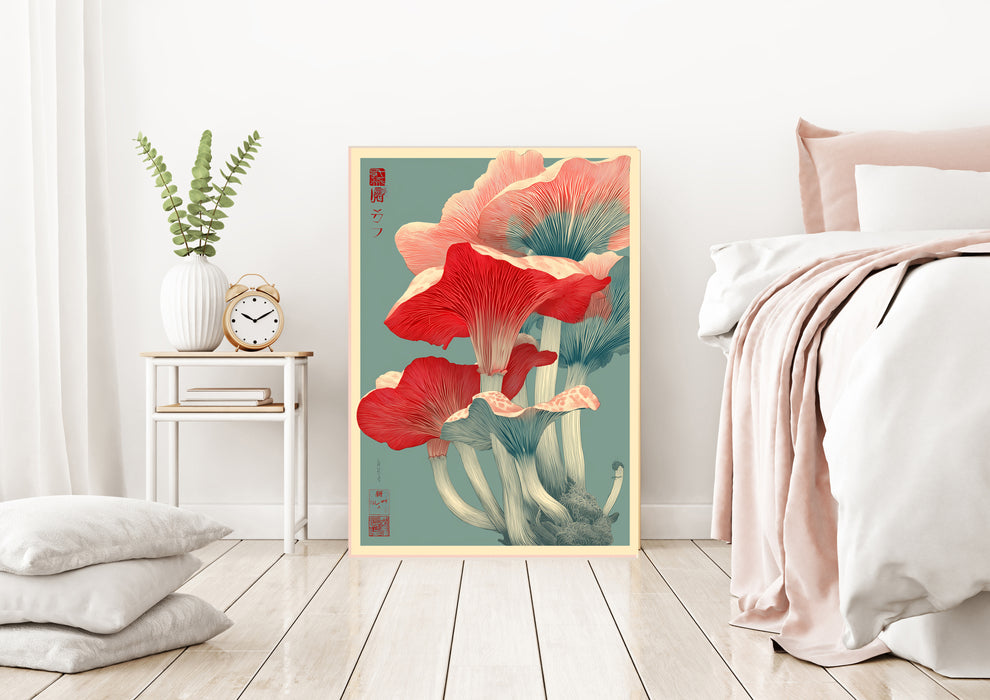 Japanese Red Mushroom Abstract Art Print