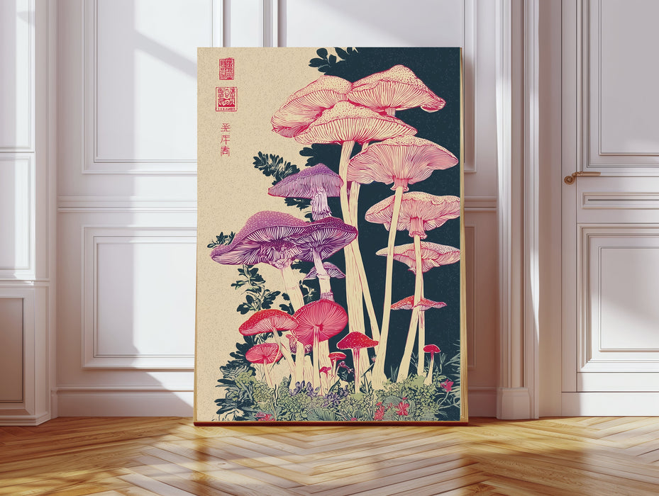 Japanese Purple Mushroom Abstract Art Print