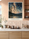 Peach Milky Way and golden stars reflected in a still lake, giclee art print