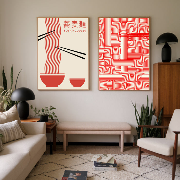 Kitchen Soba Noodles Japanese Art Prints Set Of Two