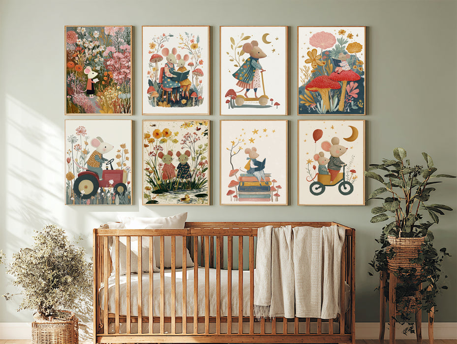 Mummy Mouse Scooter Nursery Art Print
