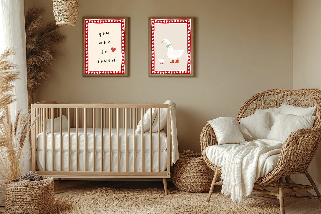 Goose & 'You are loved' quote Set Of Two Nursery Art Prints