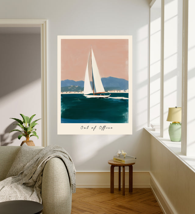 Out of The Office Sailboat Lake Landscape Art Print